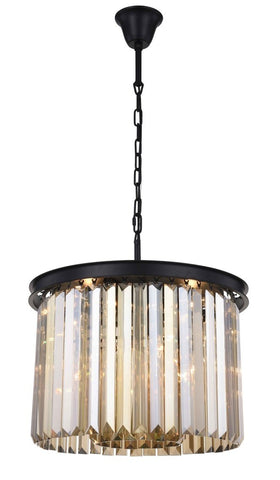 ZC121-1238D20MB-GT/RC - Urban Classic: Sydney 6 light Matte Black Pendant Golden Teak (Smoky) Royal Cut Crystal