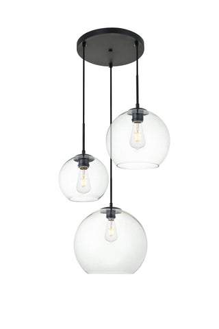 ZC121-LD2218BK - Living District: Baxter 3 Lights Black Pendant With Clear Glass